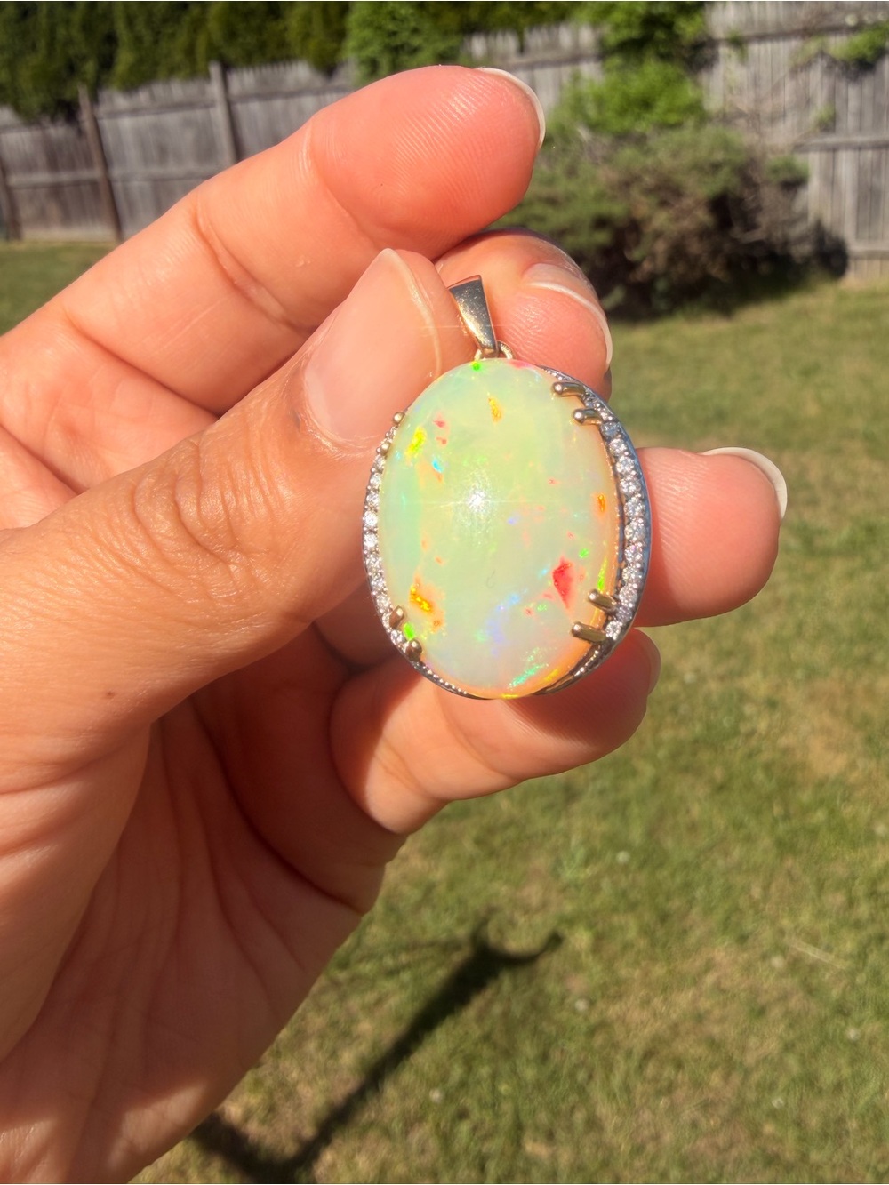 18k Yellow Gold Huge By LORIQUE Opal & Diamond Pendant.